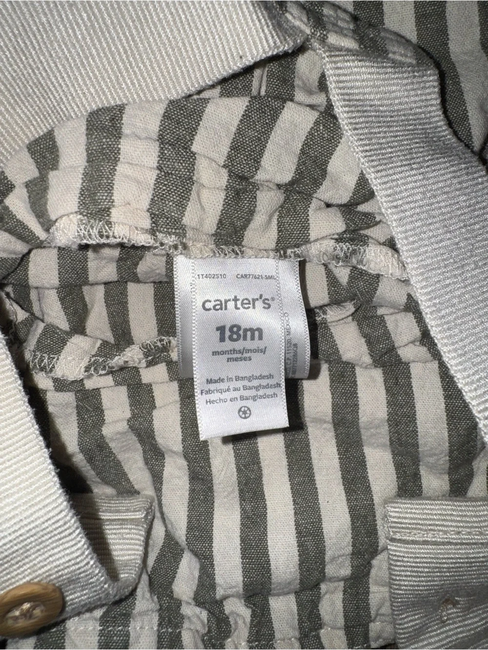 Carter’s Boys Linen Blend Striped Baby Overalls Size 18 Months